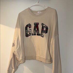 GAP Tan Sweatshirt with Plaid Logo